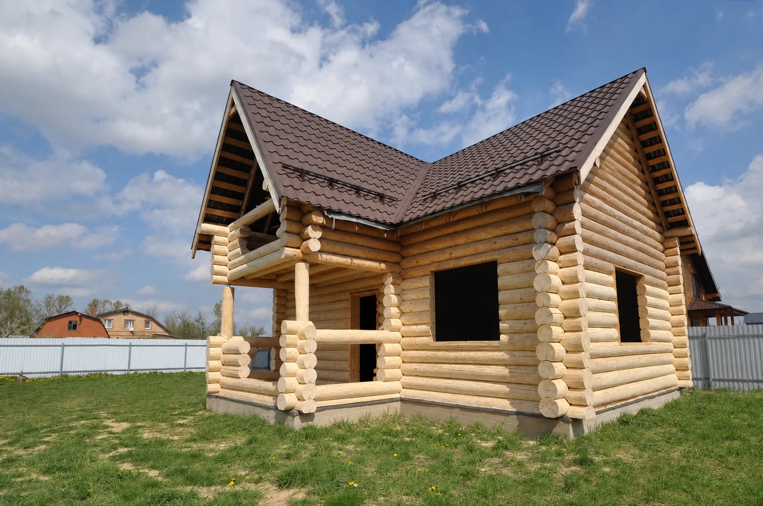 Рубленый дом во время шлифовки в Истре